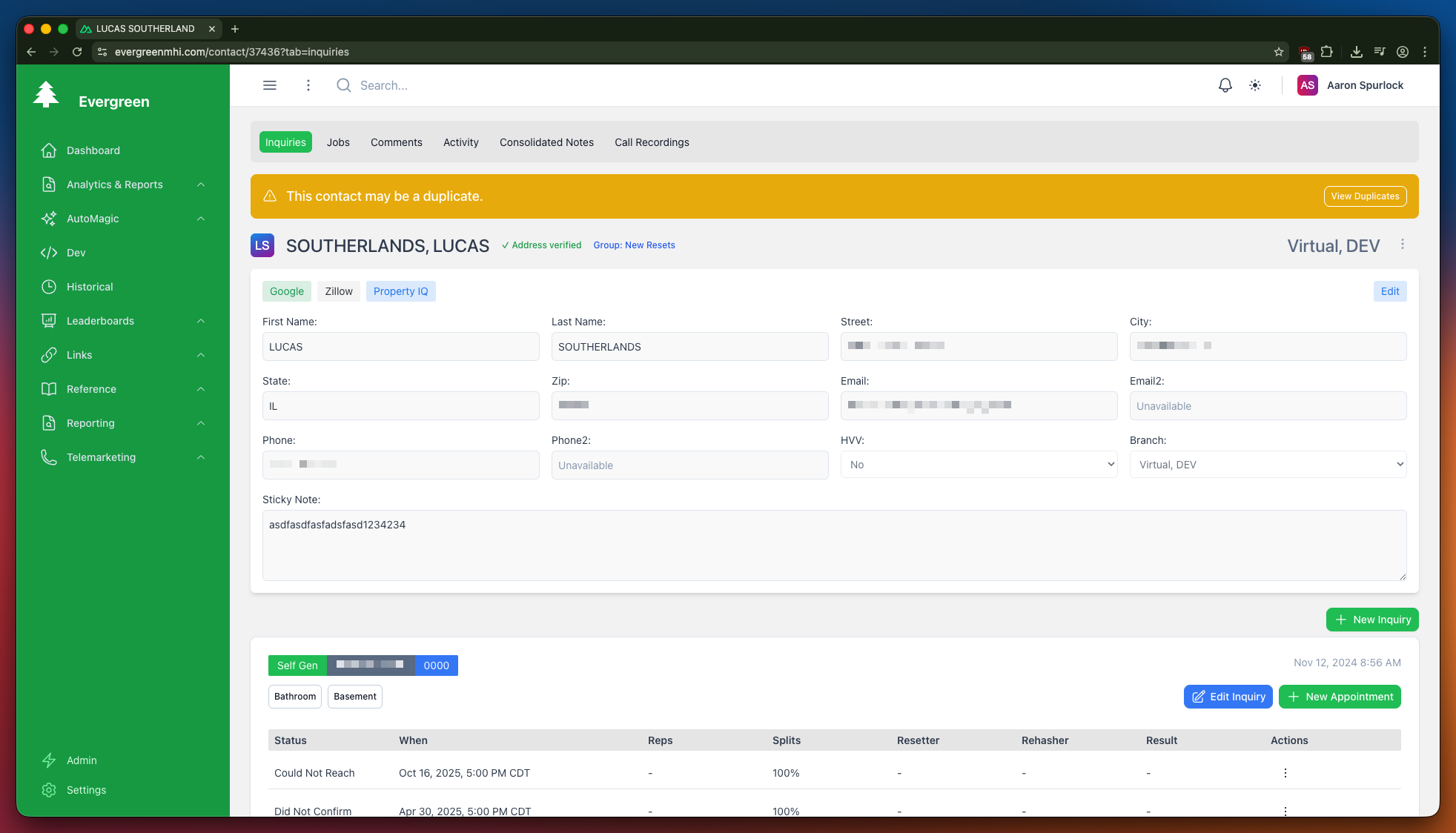 Evergreen CRM Module